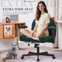 Sunchen Criss Cross Chair with Wheels and Arms, Cross Legged Office Chair with Wide Seat, Adjustable Cute Comfy Desk Chairs for Home Office, Bedroom, Vanity, Dark Green - Image 4