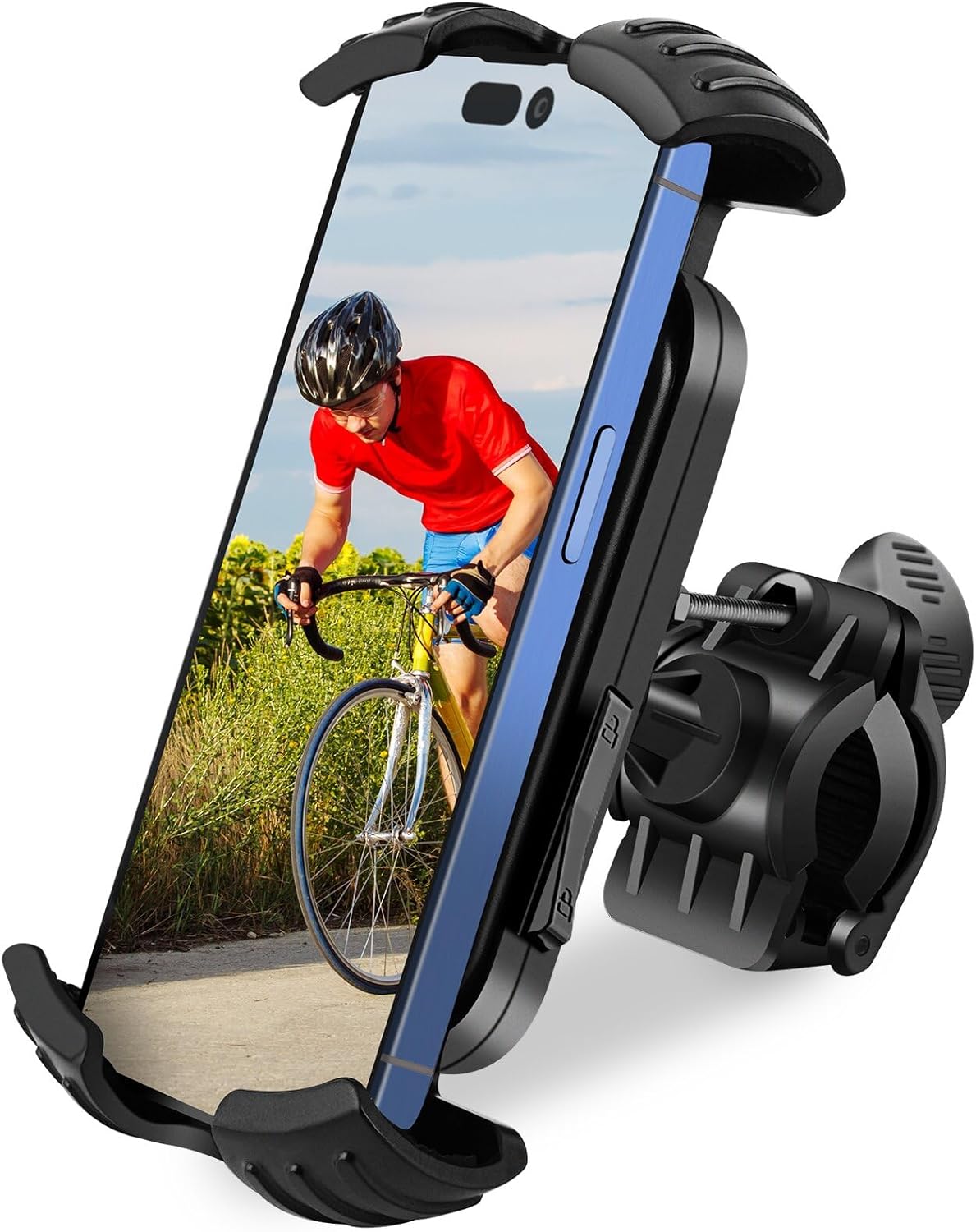Bike Phone Holder, Phone Holder for Bike, Four Corners Firmy Clamp Bike Cell Phone Holder, 360 Degree Rotation Bike Phone Mount， Accessories for iPhone Smartphone