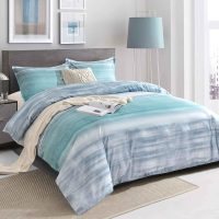 King Size Comforter Set, Blue, Grey and Teal Striped Pattern Print Reversible Down Alternative Bed Sets - 104 x 90 3PC Soft Microfiber Duvet Sets Modern Abstract Bedding in a Bag for Women Men, Gray - Image 2