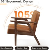 Casaottima PU Leather Accent Chair Mid Century Comfy Cozy Chair with Solid Wood Legs,Modern Arm Reading Chair with Button Tufted Back for Living Room Bedroom (Dark Brown) - Image 7