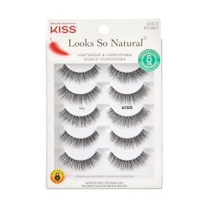 KISS Looks So Natural, False Eyelashes, 'Shy', 12 mm, Includes 5 Pairs Of Lashes, Contact Lens Friendly, Easy to Apply, Reusable Strip Lashes, Glue On