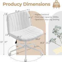 Karl home Criss Cross Chair Armless Desk Chair with Wheels Cross Legged Office SwivelChair Wide Adjustable Comfy Padded Vanity Chair with Dual Purpose Base, Teddy Fleece White - Image 2