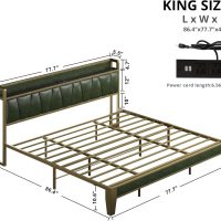 LIKIMIO King Bed Frame, Storage Headboard with Charging Station, Solid and Stable, Noise Free, No Box Spring Needed, Easy Assembly (Dark Green) - Image 2