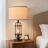 Black Table Lamps for Living Room Set of 2, 22.3" Farmhouse Lamps for Nightstand, Industrial Table Lamps for Bedroom with USB Ports, Bulbs Included - Image 5