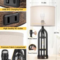 Seealle Table Lamps for Living Room Set of 2 - Black Bedside Lamp for Bedroom with USB C+A & Outlet, Farmhouse Lamps for Night Stands, 3-Way Dimmable Touch Lamps for Living Room with Oat Shade - Image 5