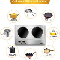 CUSIMAX 1800W Ceramic Electric Hot Plate for Cooking, Dual Control Infrared Cooktop, Double Burner, Portable Countertop Burner, Glass Plate Electric Cooktop, Silver, Stainless Steel-Upgraded Version - Image 3