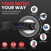 Pyle 100W 5 Channel Audio Amplifier - Wireless Bluetooth Home Theater Power Stereo Receiver with Surround Sound w/HDMI, AUX, FM Antenna, Subwoofer Speaker Input, 12V Adapter - PFA540BT.6 - Image 3