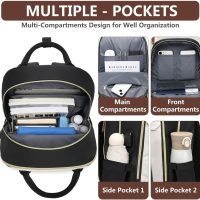Laptop Backpack for Women Bag - 15.6 inch Work Travel Backpack with USB Charger College Bookbag Waterproof Business Computer Backpack Anti-theft Casual Backpacks for Nurse Teacher Beige Black Brown - Image 3