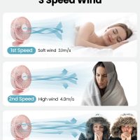 Gaiatop USB Desk Fan, 5.5 Inch Small Quiet Powerful 3 Speeds 90° Rotate, Personal Mini Portable Desktop Table Fans, Cooling for Home Office Car Travel Indoor Outdoor Pink - Image 3