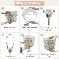 Lamp Shades Drum Lampshade, 13" Top x 13" Bottom x 10" High, Medium Spider Fitter Assembly Required, Lamp Shade Harp Holder Included, Black, 2 Pack，Flower - Image 4