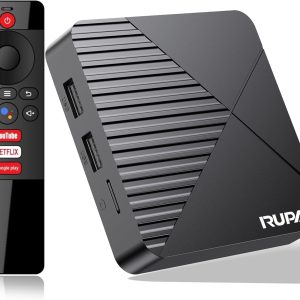 RUPA Android TV Box 13.0, 2025 Android Box 4GB RAM 64GB ROM Support Dual-WiFi 2.4G/5.8G WIFI6 10/100M Ethernet 3D 8K HDR10+ BT5.0 with Voice Remote Control