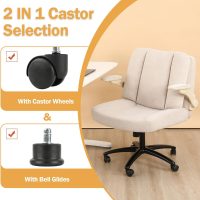 Criss Cross Chair with Arms, Plus Size Cross Legged Desk Chair with Flexible Back Cushion, Adjustable Arm Rest, Extra Wide Seat, 350lbs Fabric Home Office Chair with Castors and Bell Glides - Image 6