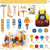 TONZE Kids Tool Set with Apron, Wooden Toddler Tool Bench Montessori Toys for 2+Year Old 39 PCS Educational STEM Construction Toys for Ages 2-4 Pretend Play Toddler Toys 3 4 5 Year Old Birthday Gift - Image 3
