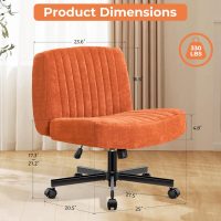 Convertible Base Criss Cross Chair with Pocket Springs & Thicker and Wider Cushions, Armless Legged Office Chair Relieves Back Pain, Swivel Vanity Chair for Living Room/Office, (Orange) - Image 3
