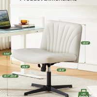 Marsail Cross Legged Office Chair: PU Leather Criss Cross Desk Chair Wide Armless Desk Chair Swivel Height Adjustable Vanity Chair for Make Up,Small Space,Bed Room(Beige) - Image 2