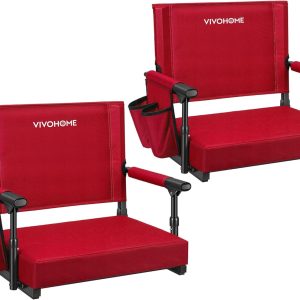 VIVOHOME Stadium Seats with Back Support and Cushion, 2 Pack Portable Bleacher Chairs with Cup Holder and Shoulder Strap