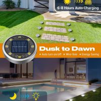 btfarm 16 Pack Solar Ground Lights Outdoor, 8 LED Solar Disc Lights IP65 Waterproof Flat Solar Light, Pathway Lights Solar Powered for Garden Lawn Patio Yard Path Landscape, Cool White - Image 2