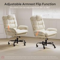 Bestier Criss Cross Chair with Flip Armrests, Big and Tall Office Chair for Cross Legged Sitting, Reclining Computer Chair with Side Pockets & Headrest - Beige - Image 5