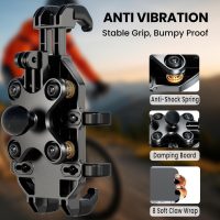 Motorcycle Phone Mount Holder with Vibration Dampener Anti-Shake 720° Adjustable for iPhone 16 Pro Max for Samsung 5.4''-6.9'' Phone Anti-Theft Dirt Bikes(Clamp Base 0.47-1.77" Handlebar) - Image 4