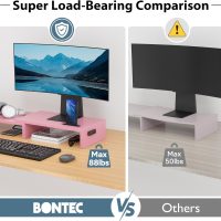 BONTEC Dual Monitor Stand for Desk, Adjustable Length and Angle Monitor Stand Riser with Smartphone Holder, Desk Shelf for Top of Desk, Computer Monitor Stand with Storage, Office Desk Organizer, Pink - Image 5