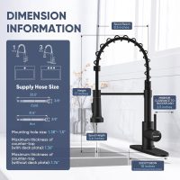 Kitchen Faucets with Pull Down Sprayer Commercial Industrial Stainless Steel Single Handle Single Hole Spring Farmhouse RV Sink Faucet, Matte Black Kitchen Faucet for Laundry Utility Room Sink - Image 3