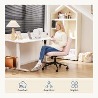 DUMOS Criss Cross Chair with Wheels, Legged Office Armless Wide Desk Seat with Dual-Purpose Base, Adjustable Swivel Teddy Fabric Task Vanity Home Bedroom, Pink - Image 7