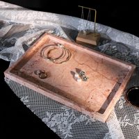 Real Luxurious Natural Marble Vanity Tray Genuine Marble Storage Tray for Home Decor Stone Tray for Bathroom/Kitchen/Vanity/Dresser Non-Resin/Non-Ceramic/Cream Rose - Image 5