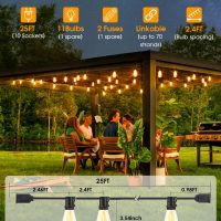 25FT Outdoor String Lights, Patio Lights with 10+1 LED Dimmable Waterproof Shatterproof ST38 Retro Edison 2700K Bulbs for Balcony Yard, Black - Image 4