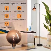 ONEWISH Floor Lamp for Living Room - Minimalist Industrial Standing Lamp with Modern LED Bulb, Globe Black Clear Glass 6", 1800K Warm Ambiant Lighting Decorative Tall Floor Lamp for Bedroom Office - Image 4