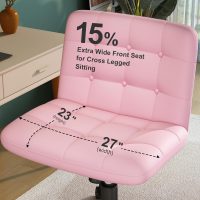 Criss Cross Chair with Wheels, Pink Armless Legged Office Desk Chair Wide Seat, Leather Comfortable Adjustable Swivel Computer Task Vanity Chairs for Home Office - Image 3