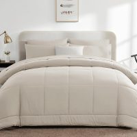 CozyLux Queen Comforter Set Beige, 7 Pieces Bed in a Bag, Beige Comforter Queen Size, All Season Bedding Sets with Stitch Quilted Comforter, Flat Sheet, Fitted Sheet, Pillowcases - Image 8
