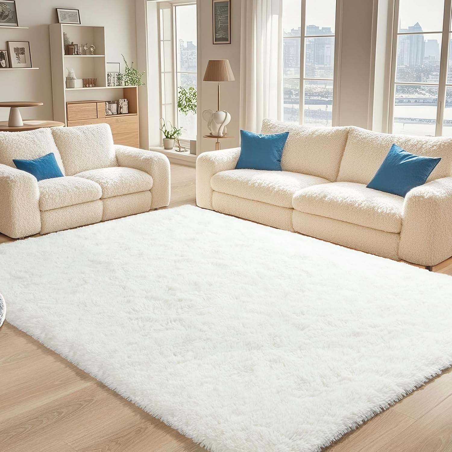 BENRON White Fluffy Rugs for Living Room 4×6, Soft Cream Area Rug for Kids Children Girls Bedroom Nursery, Washable Indoor Floor Carpets