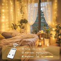 JMEXSUSS 300 LED Remote Control Curtain Lights, Plug in Fairy Curtain Lights Outdoor, Window Wall Hanging String Lights for Bedroom Backdrop Wedding Party Indoor Christmas Patio Dorm Decor, Warm White - Image 2