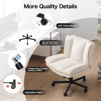 LEAGOO Criss Cross Chair with Wheels, Furry Armless Desk Chair, Comfy Wide Seat Cross Legged Office Chair, Stylish Height Adjustable Cute Swivel Vanity Chair for Home Office, Make Up, Cream White - Image 8