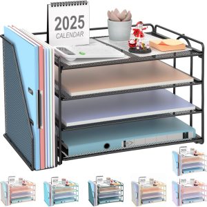 gianotter 4-Tier Paper Organizer With Magazine Holder, Desk Organizers and Accessories, Desk Accessories & Workspace Organizers, File Organizer for Office Supplies Storag (Black)