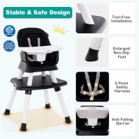 BABY JOY Baby High Chair, 8 in 1 Convertible Highchair for Babies & Toddlers | Booster Seat | Table and Chair Set | Building Block Table | Toddler Chair with Safety Harness, Removable Tray (Black) - Image 3