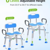 Ergonomic H-Shaped Shower Chair for Elderly and Disabled with Padded Back & Arms, FSA/HSA Eligible 500 lbs Heavy Duty Adjustable Shower Stool Seat for Easy Cleaning, Anti-Slip Bath Chairs for Bathtub - Image 7