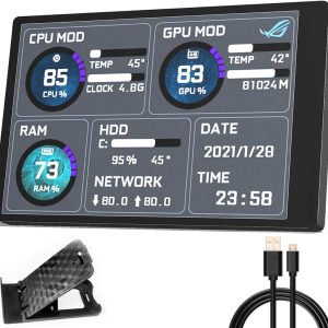 WOWNOVA English Version Computer Temp Monitor, ARGB PC Case Display, IPS USB Mini Screen, CPU RAM HDD Data Monitor