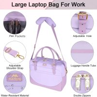 MATEIN Laptop Briefcase for Women, Fashion 15.6 inch Computer Sleeve Bag Case with Adjustable Shoulder Strap, Water Resistant Cute Purple Messenger Work Tote Bag Gifts for Women Nurse Teacher College - Image 3