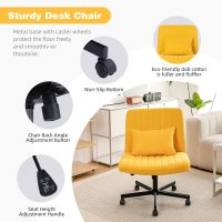 Criss Cross Chair, Office Chair Cross Legged with Wheels, Armless Office Chair, Linen Desk Chairs with Wheels for Home Office, Meditation, Makeup (Linen Yellow) - Image 3
