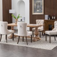 KCC Velvet Dining Chairs Set of 4, Upholstered High-end Tufted Dining Room Chair with Nailhead Back Ring Pull Trim Solid Wood Legs, Nikki Collection Modern Style for Kitchen, Beige - Image 9