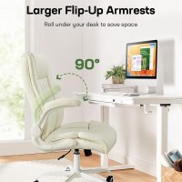Marsail Executive Office Chair with Flip-up Armrests,PU Leather Ergonomic Desk Chair Height-Adjustable Swivel Rolling Computer Desk Chair (White) - Image 6