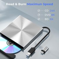 External Blu Ray DVD Drive Burner, USB 3.0 and Type-C Optical Slim Bluray CD DVD Reader Writter for Laptop Desktop PC Compatible with MacBook OS Windows XP/7/8/10/11 Linux - Image 3