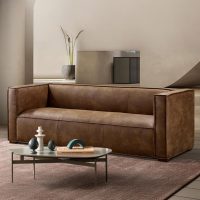 CHERS 83.3" Mid Century Modern Sofa, Luxury French Mixed Fabric Couch with Tight Back, Square Armrest Lounge Sofas for Living Room, Apartment, Bedroom, Office, Chestnut - Image 2