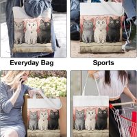 Cartoon Fluffy Three Kittens Print Canvas Tote Bag Cute Gifts for Women Fashion Reusable Grocery Shoulder Bag for Shopping Work Travel Daily life - Image 5