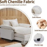 SweetGO corporation 45" Chenille Lounge Chair for Reading, Modern Couch Cozy Sofa Bed, Upholstered Living Room Single Sofa Accent Chair with Ottoman, Beige - Image 6