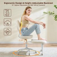 Cross Legged Office Chair with Wheels, Meditation Chair, ADHD Chair for Adults, Wider Height Adjustable Backrest and Seat, Yoga Office Chair, Teddy Fabric, Off White - Image 3