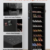 VTRIN Vertical Narrow Shoe Rack Organizer Tall Shoe Rack for Closet Entryway 10 Tier Non-Woven Cover Shoe Shelf Holds 20-22 Pairs Free Standing Shoe Storage Cabinet with Dustproof Cover, Black - Image 4