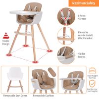 Mallify 3-in-1 Convertible Wooden High Chair, High Chairs for Babies and Toddlers, Baby High Chair with Adjustable Legs & Dishwasher Safe Tray, Made of Sleek Hardwood & Premium Leatherette, Brown - Image 2