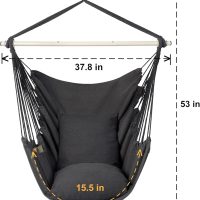 Y- Stop Hammock Chair Hanging Rope Swing Chair, Max 500 Lbs, 2 Seat Cushions Included, Removable Steel Spreader Bar with Anti-Slip Rings, Hardware kit-for Indoor or Outdoor(Dark Grey) - Image 7